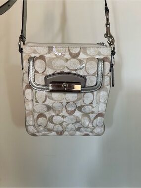 Coach Khaki and Chalk Signature Crossbody with Silver Trim